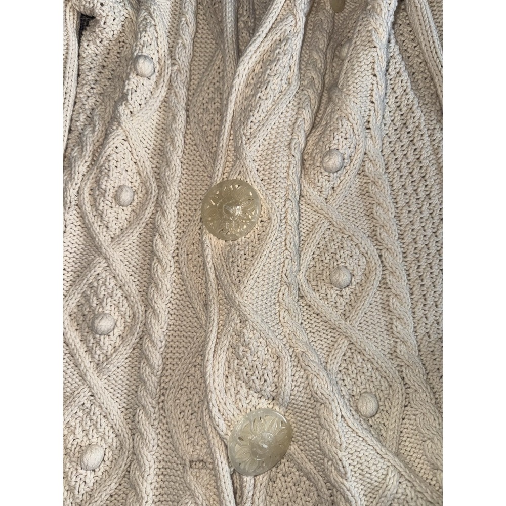 Free People Chunky Cream Cable Knit Longline Cardigan Ivory Carved Buttons Sz S‎ - Picture 5 of 5